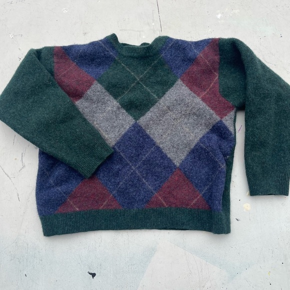 Women’s Club Room Sweater Multicolor Argyle NO SIZE Grandma Wool Prep Academia - Picture 5 of 11